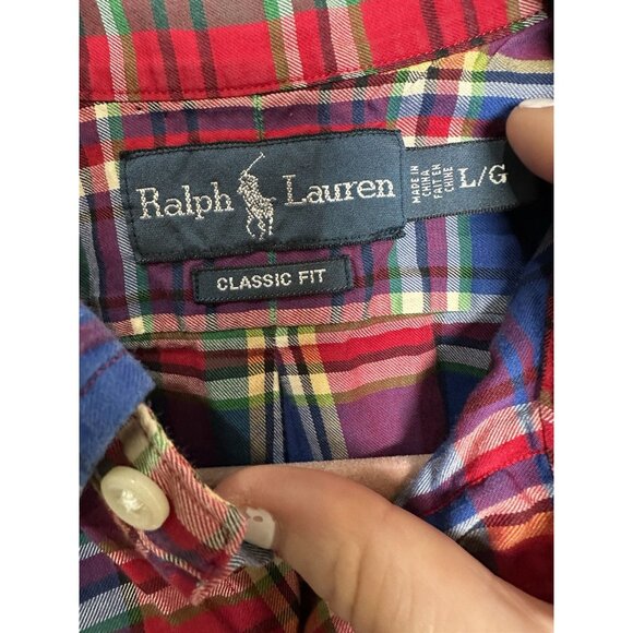 Ralph Lauren Plaid Button-up Shirt Men’s Size Large Classic Fit Red Blue Green - Picture 5 of 7